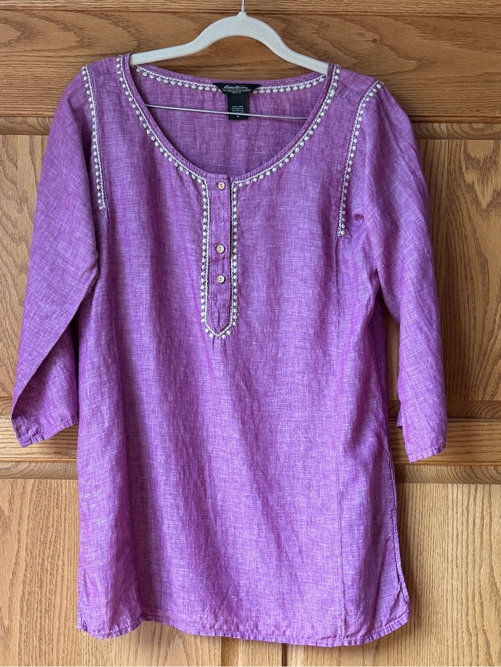 Eddie Bauer 100% Linen Embroidered Tunic Top Women’s M